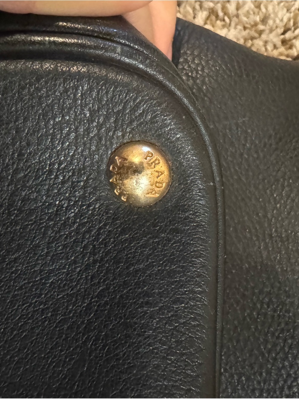 Prada Black Leather Tote with Gold-Tone Buckle Accents - Picture 10 of 12